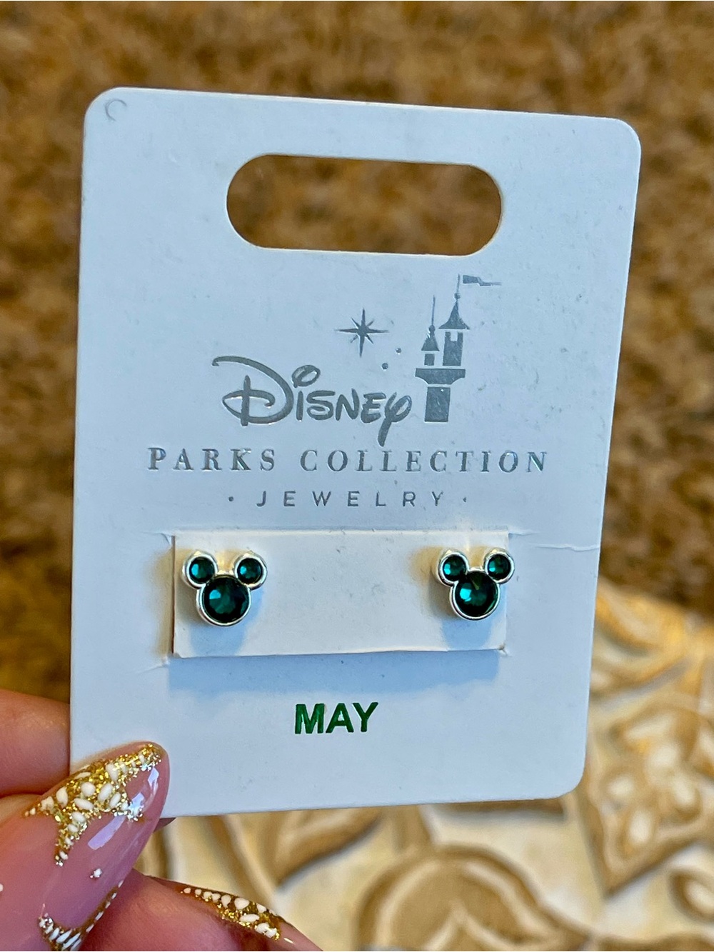 Disney Parks Collection May Birthstone Mickey Mouse Crystal Head Stud Earrings